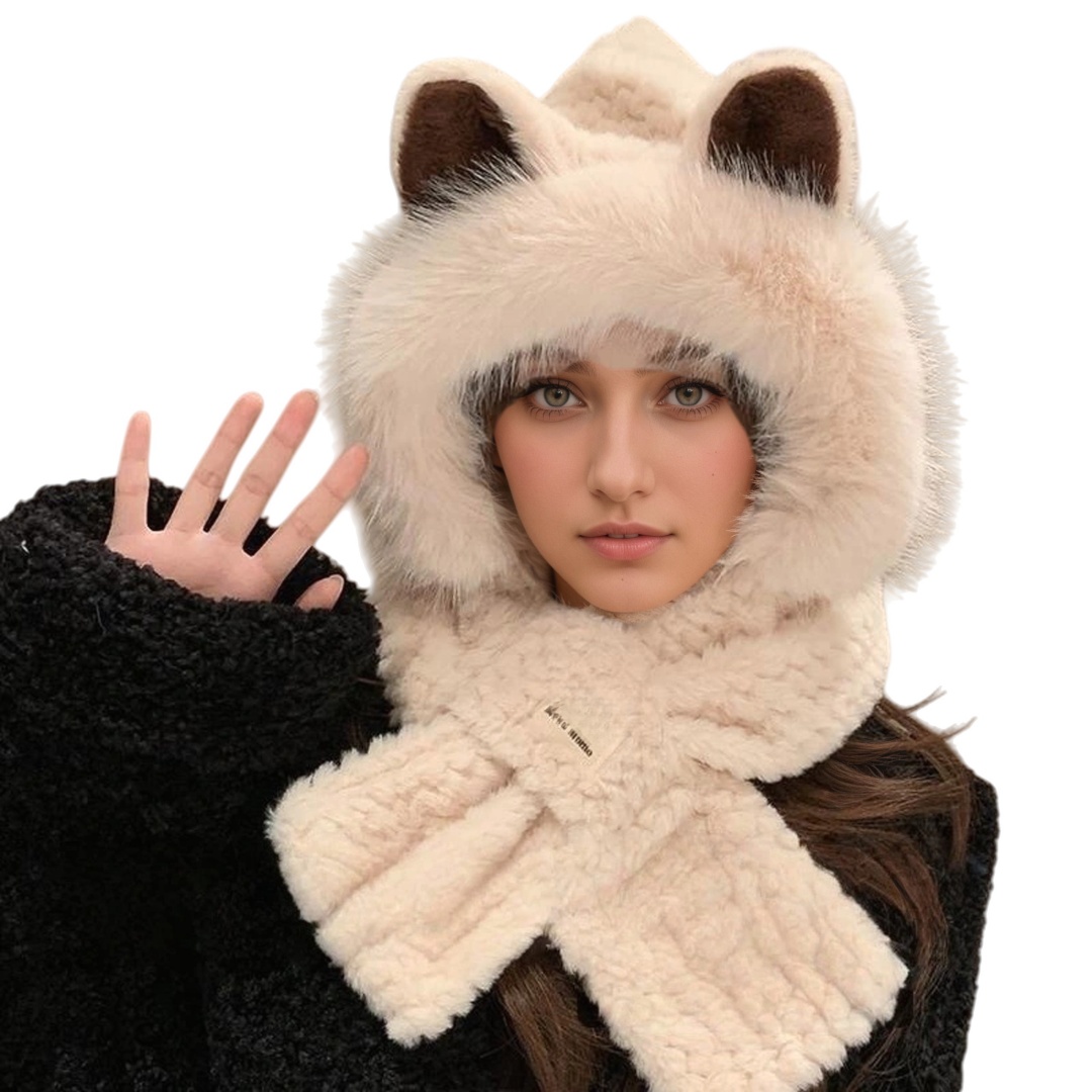 Cute Plush Hat Scarf Set Winter Thickened One-Piece Ear Protection Cap